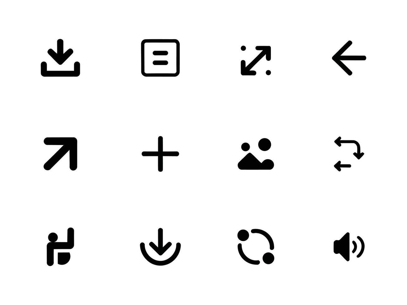 Set of common interface icons, Download, Zoom In, Left Arrow, Up Arrow, Plus, and more Design Transportation Icon with white background vector