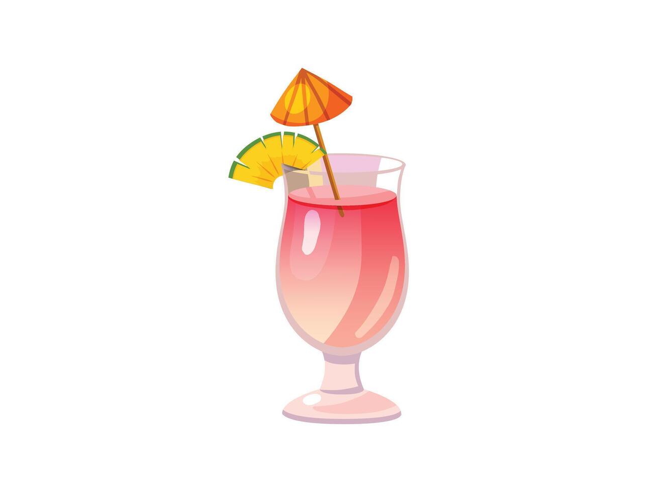 Cocktail with straw, slice of lemon, party umbrella decoration art illustration minimalist drawing vector