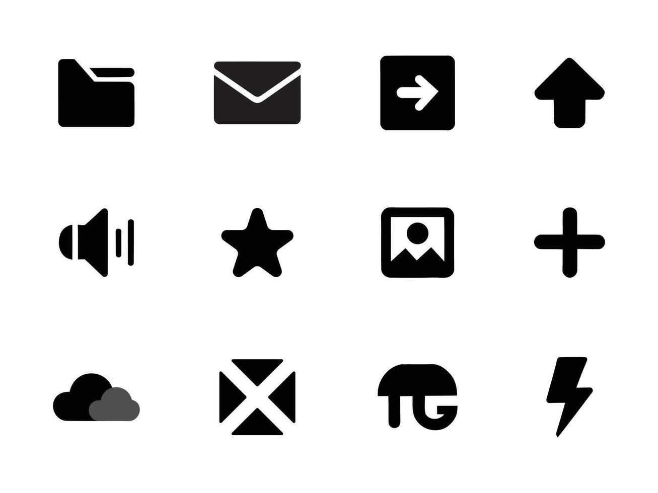 Professional Modern Icon Sets for Folder, Envelope, Arrow Right, Arrow Up, Volume, Star, Image, Plus, Cloud and more user interface icons vector