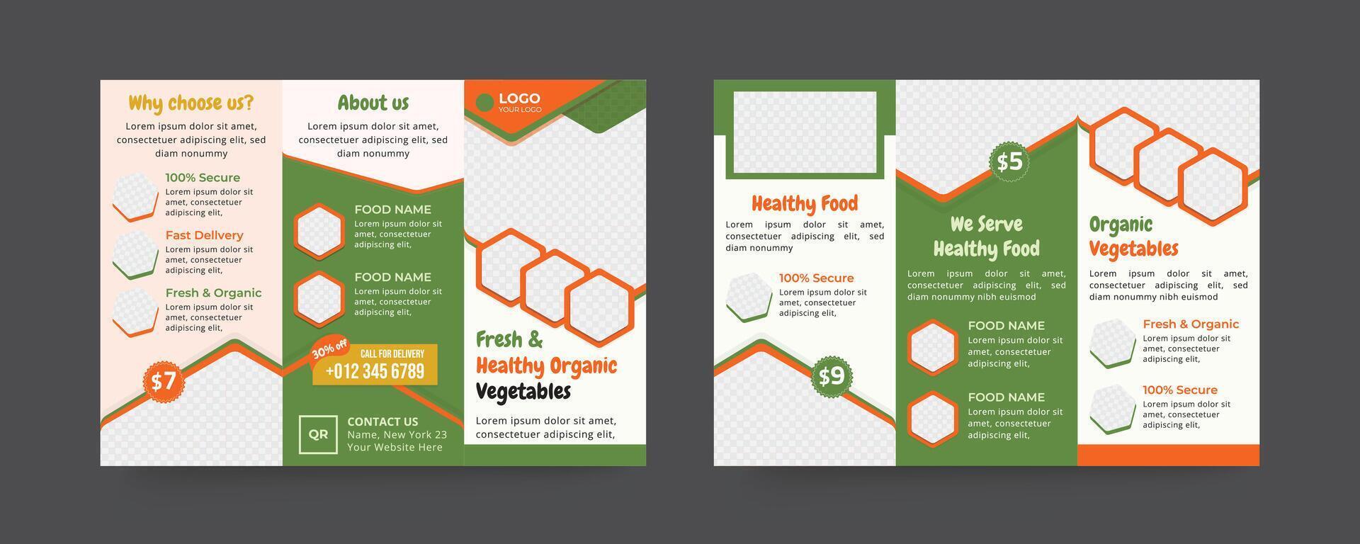 Organic vegetable trifold brochure for fresh produce template vector