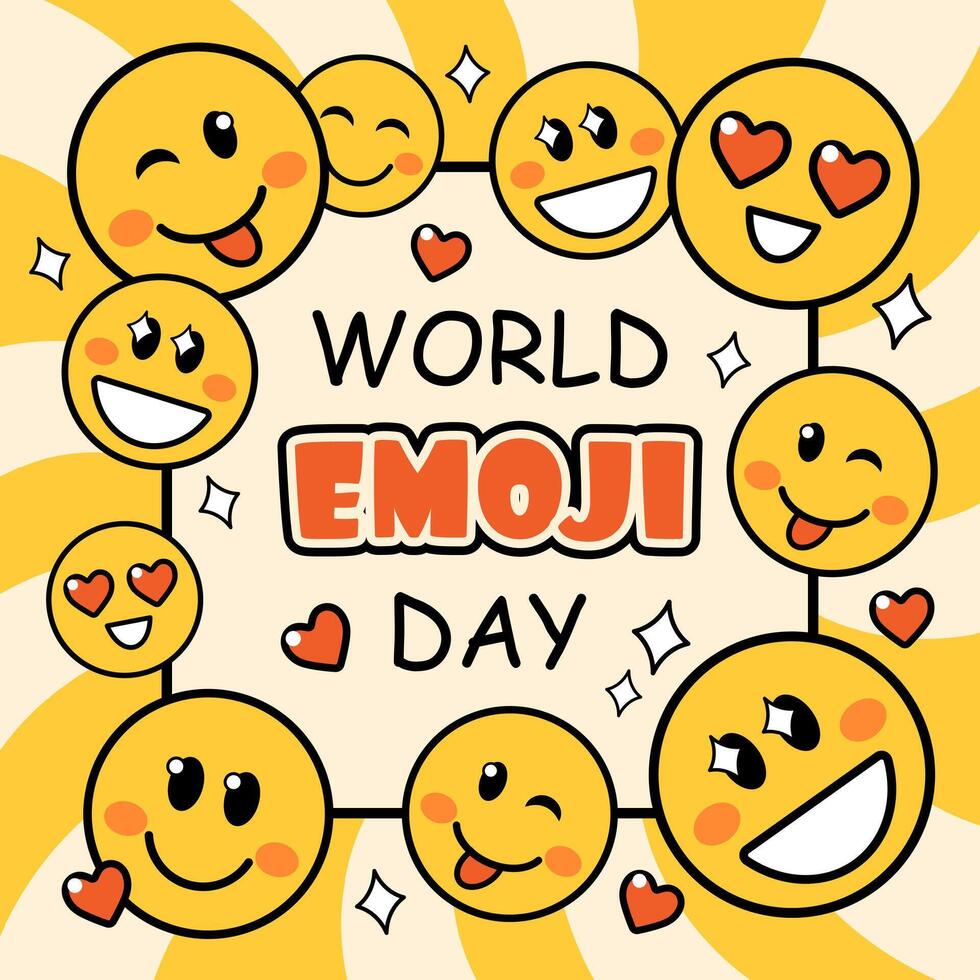 World Emoji Day or Smile Day concept with cute happy emoji faces vector