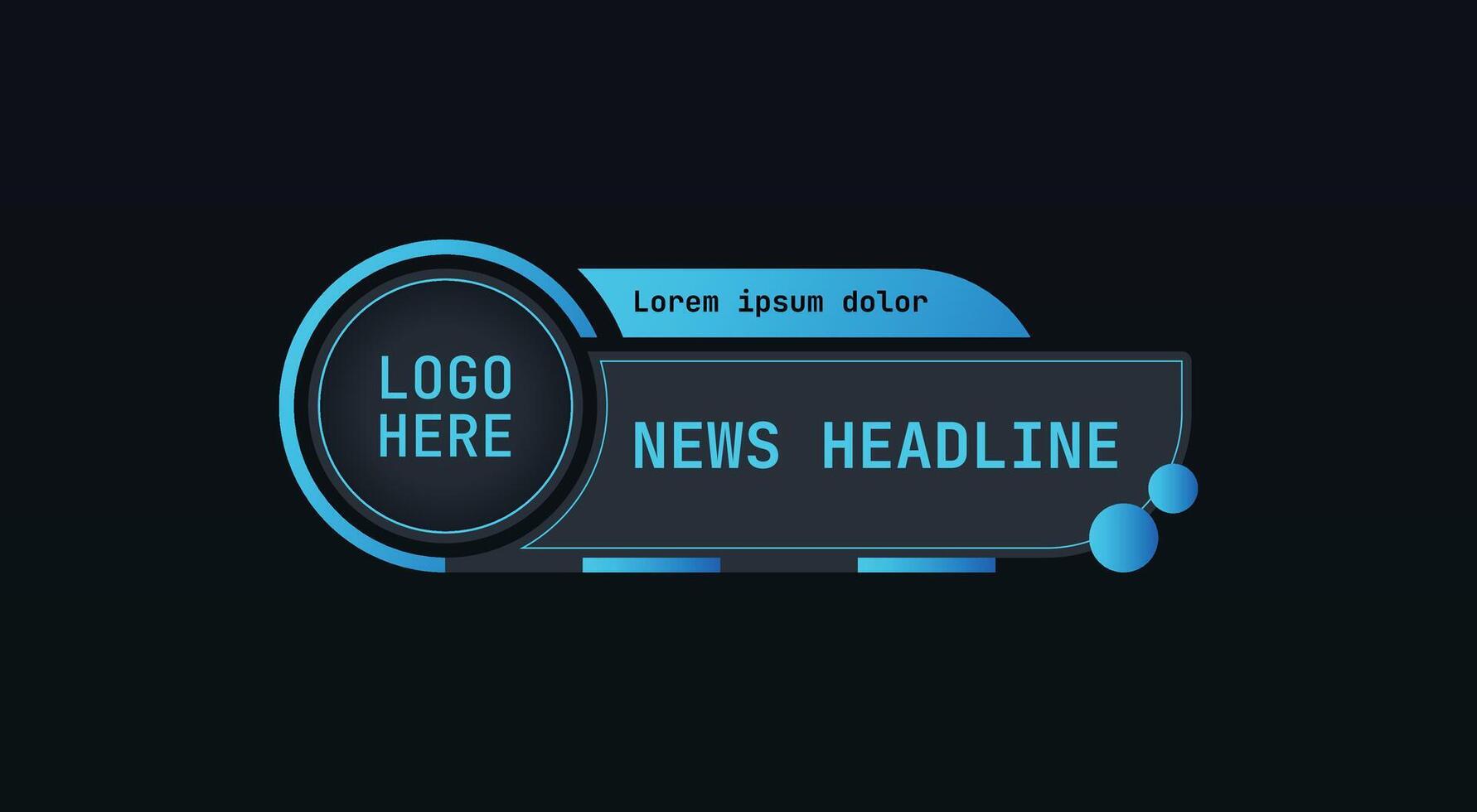 A set of three flat lower third templates in a futuristic neon blue style, designed for news broadcasts, corporate presentations. vector