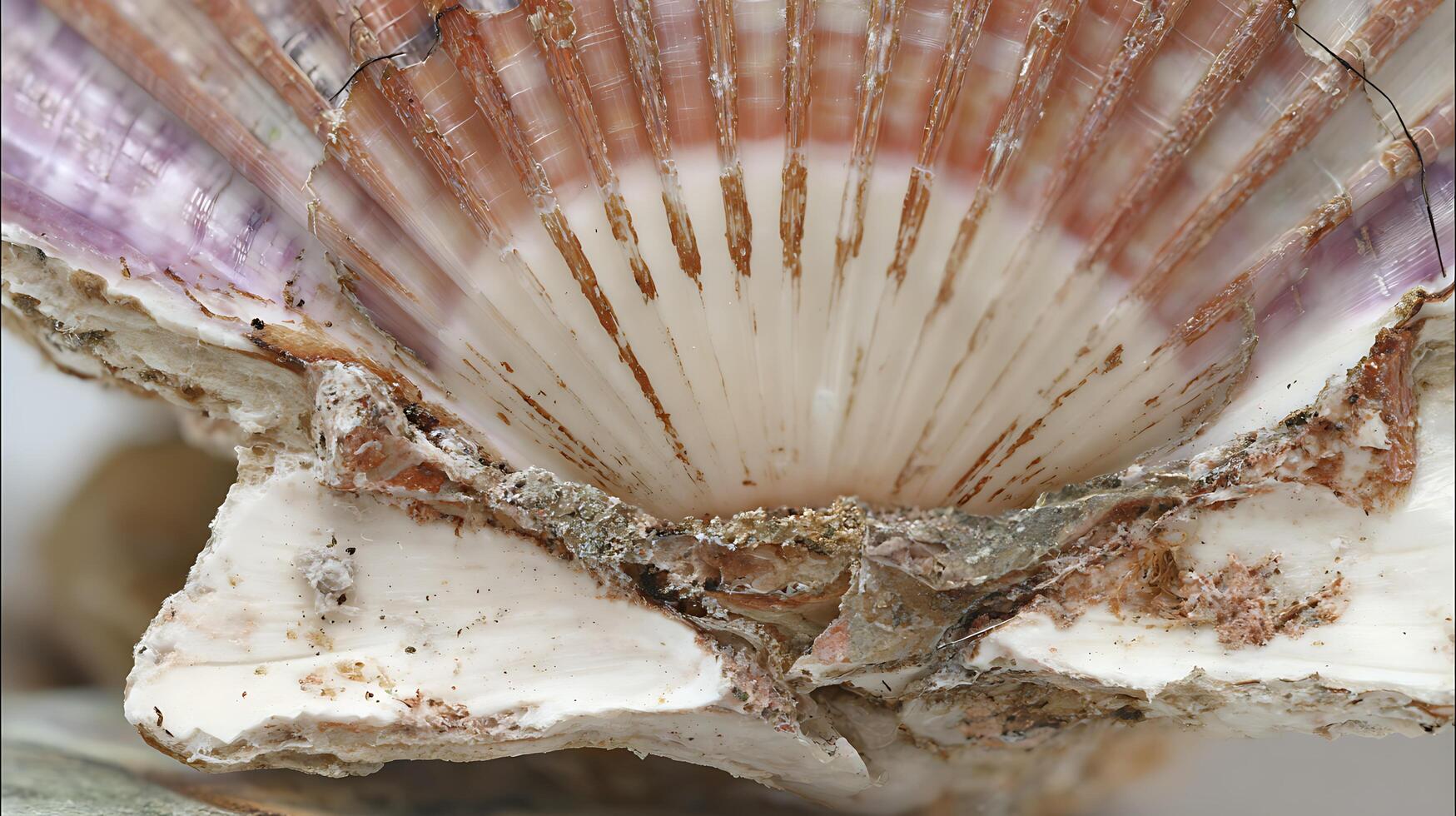 Close Up Macro of a Scallop Shell's Intricate Layers and Textures. photo