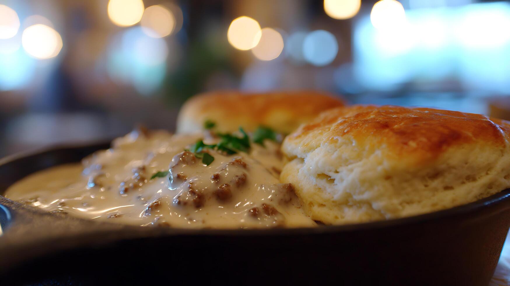 Delicious Biscuits and Gravy A Hearty Breakfast Treat. photo