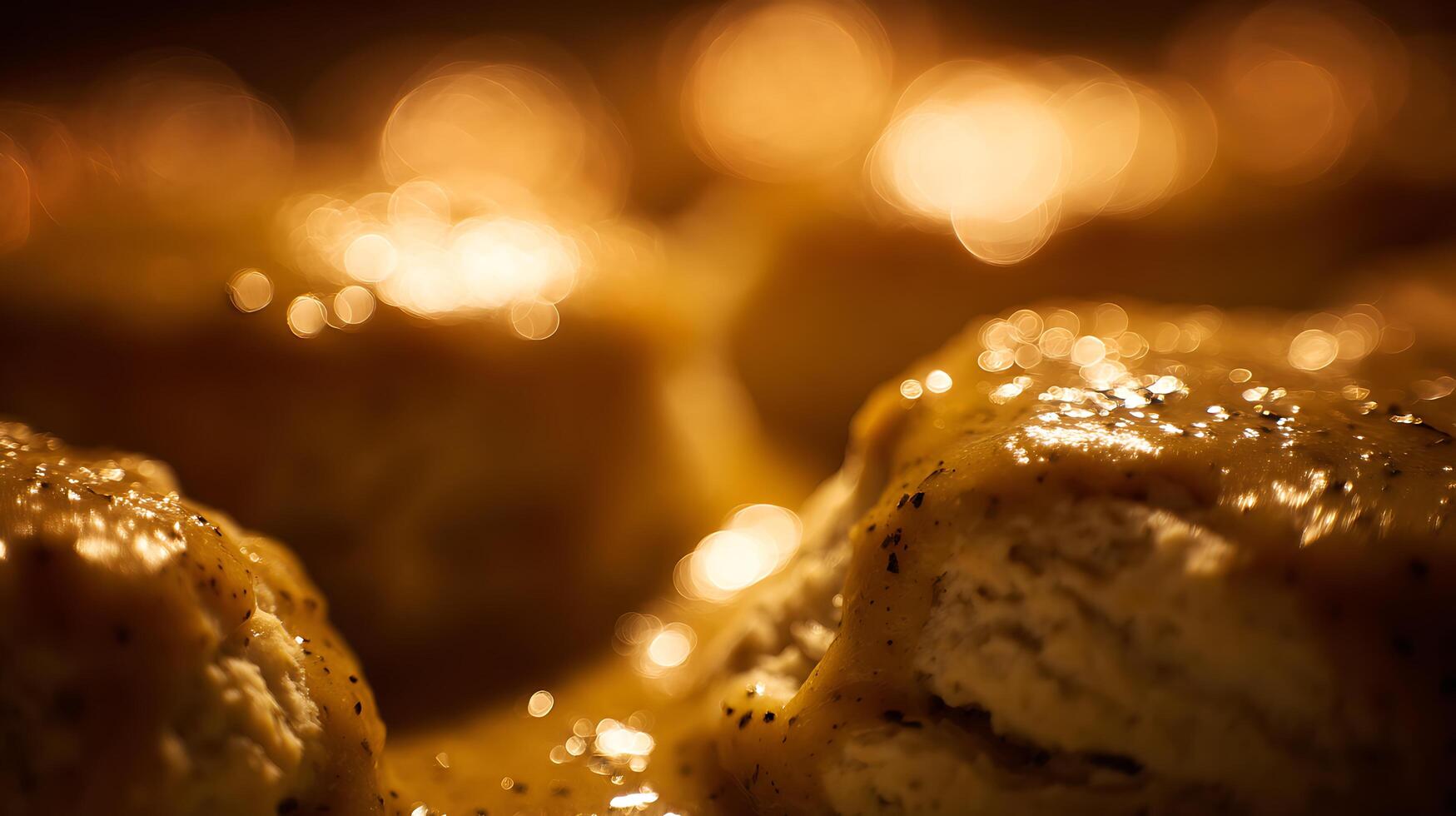 Golden Brown Texture With Soft Bokeh Lights And Savory Food Details. photo