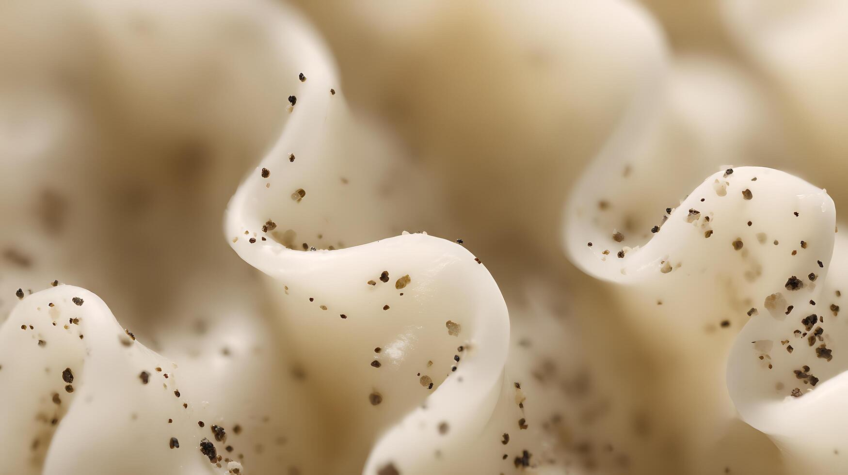 Creamy Swirls with Black Pepper Speckles, Macro Food Texture Shot. photo