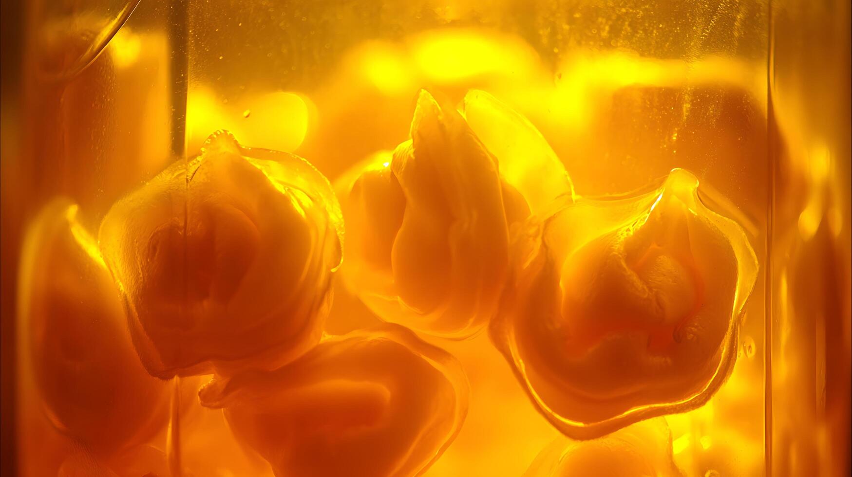 Abstract Golden Liquid with Delicate Organic Forms Glowing Brightly. photo