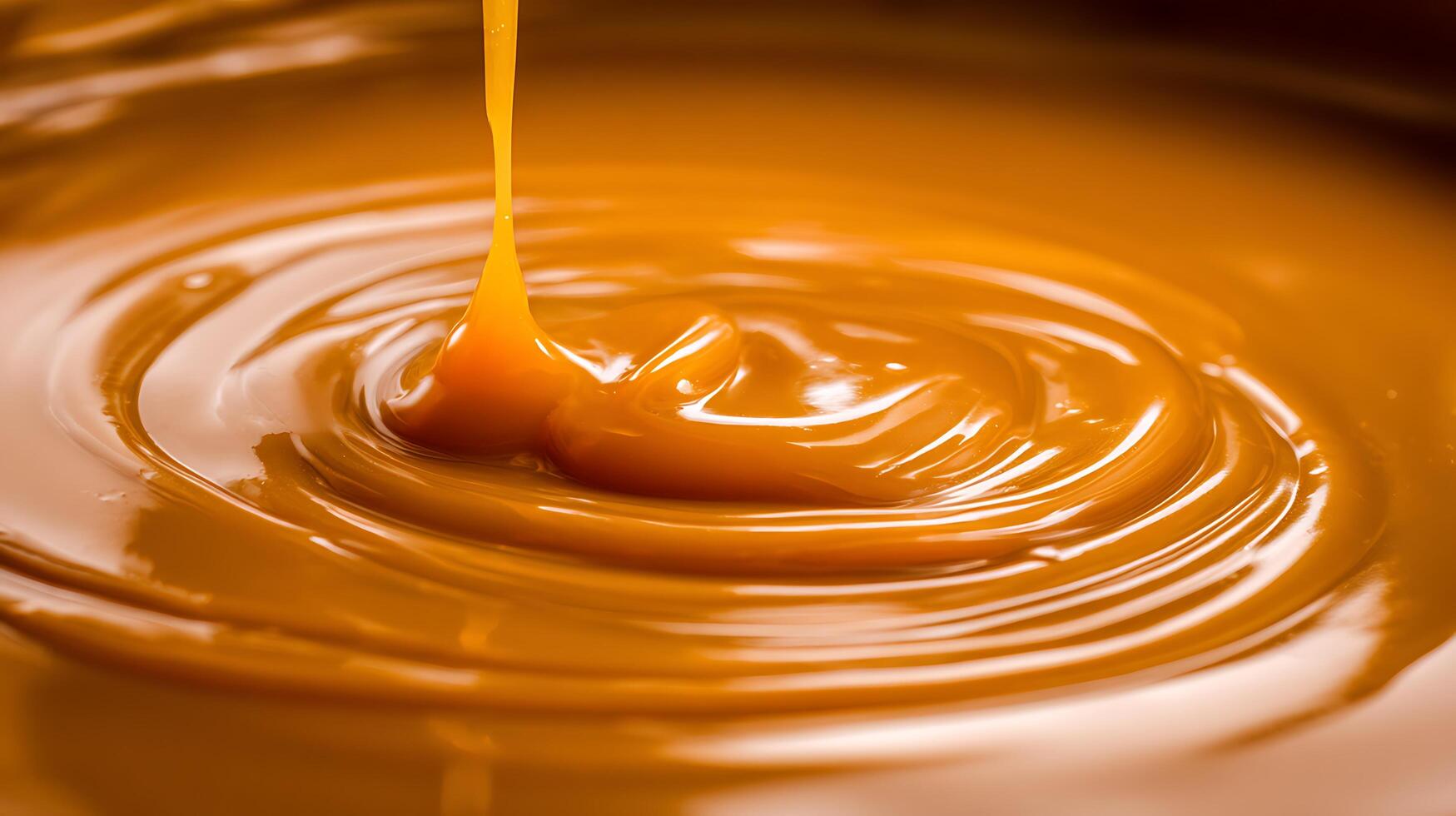 Rich Liquid Caramel Pouring and Swirling in a Smooth Texture. photo