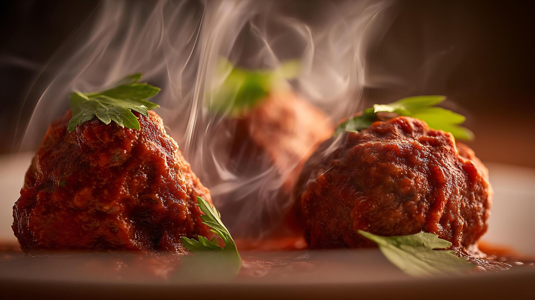 Hearty Meatballs Steaming with Flavor, Garnished with Fresh Parsley. photo