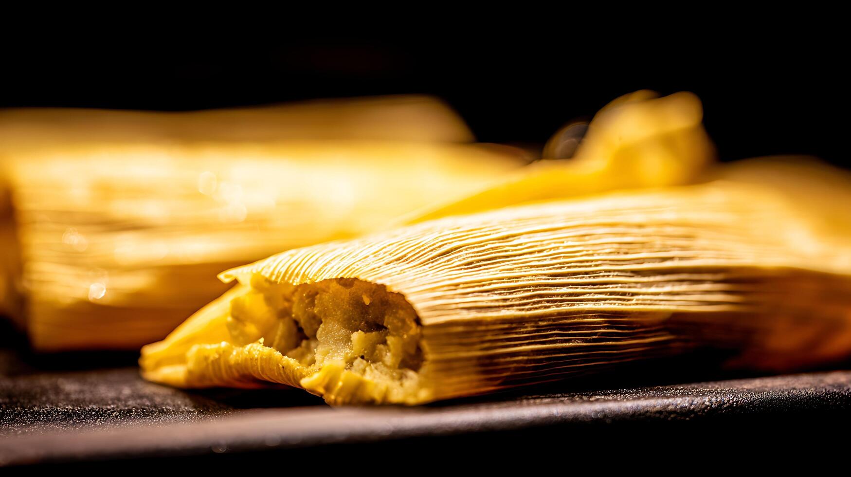 Golden Tamales Wrapped in Corn Husks, Deliciously Close Up. photo