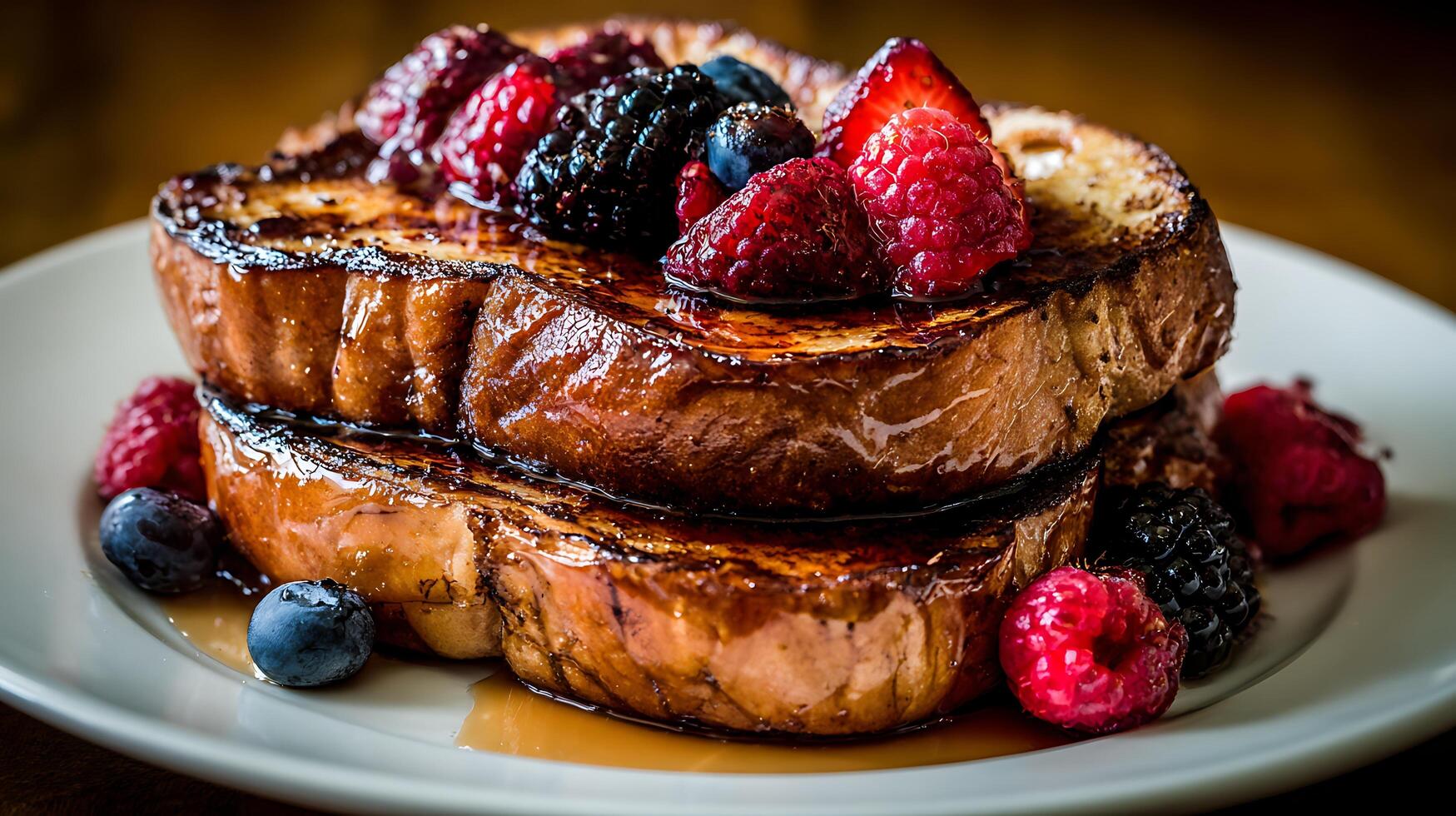 Delicious Breakfast French Toast with Fresh Berries and Syrup. photo