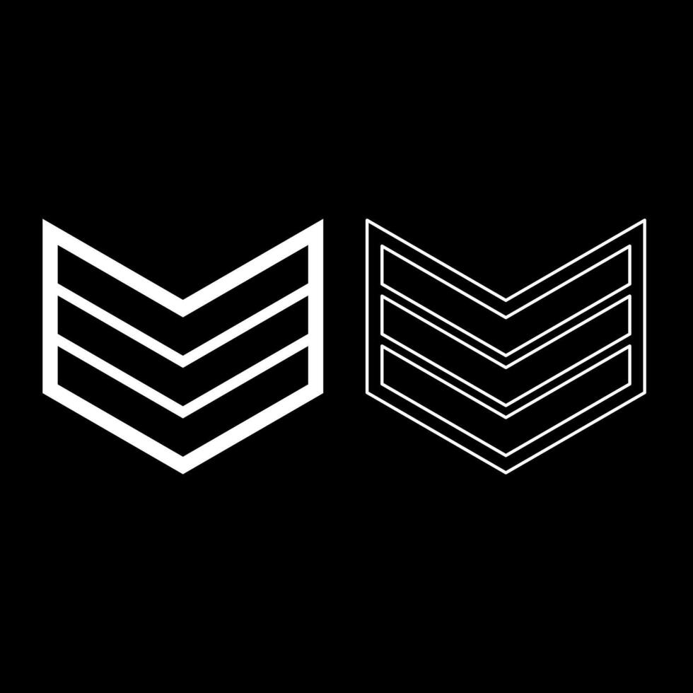 Army chevron military rank insignia badge symbol sign petty officer set icon white solid fill outline contour line thin style vector