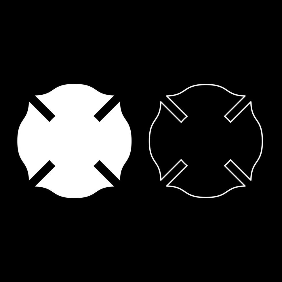 Firefighter cross Malta emblem fire fighter dept set icon white color solid fill outline contour line style vector