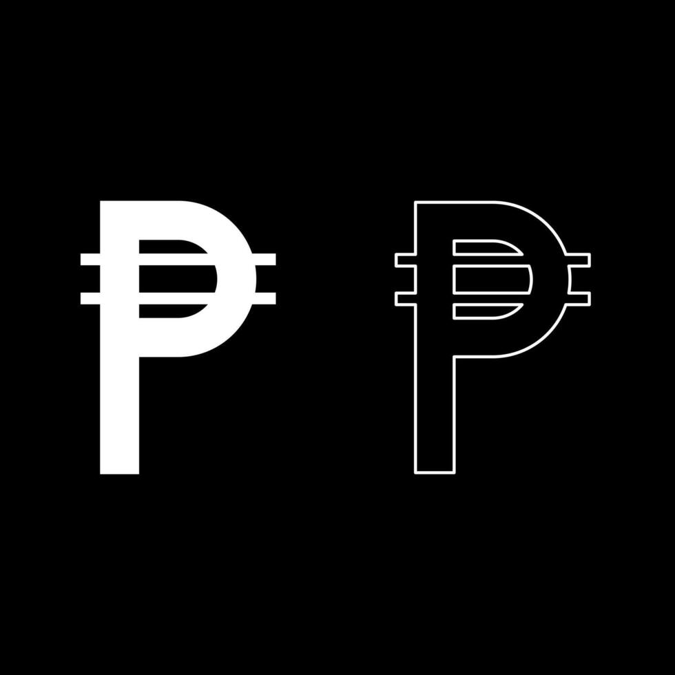 Filipino Peso sign symbol currency set icon white color solid fill outline contour line thin style vector