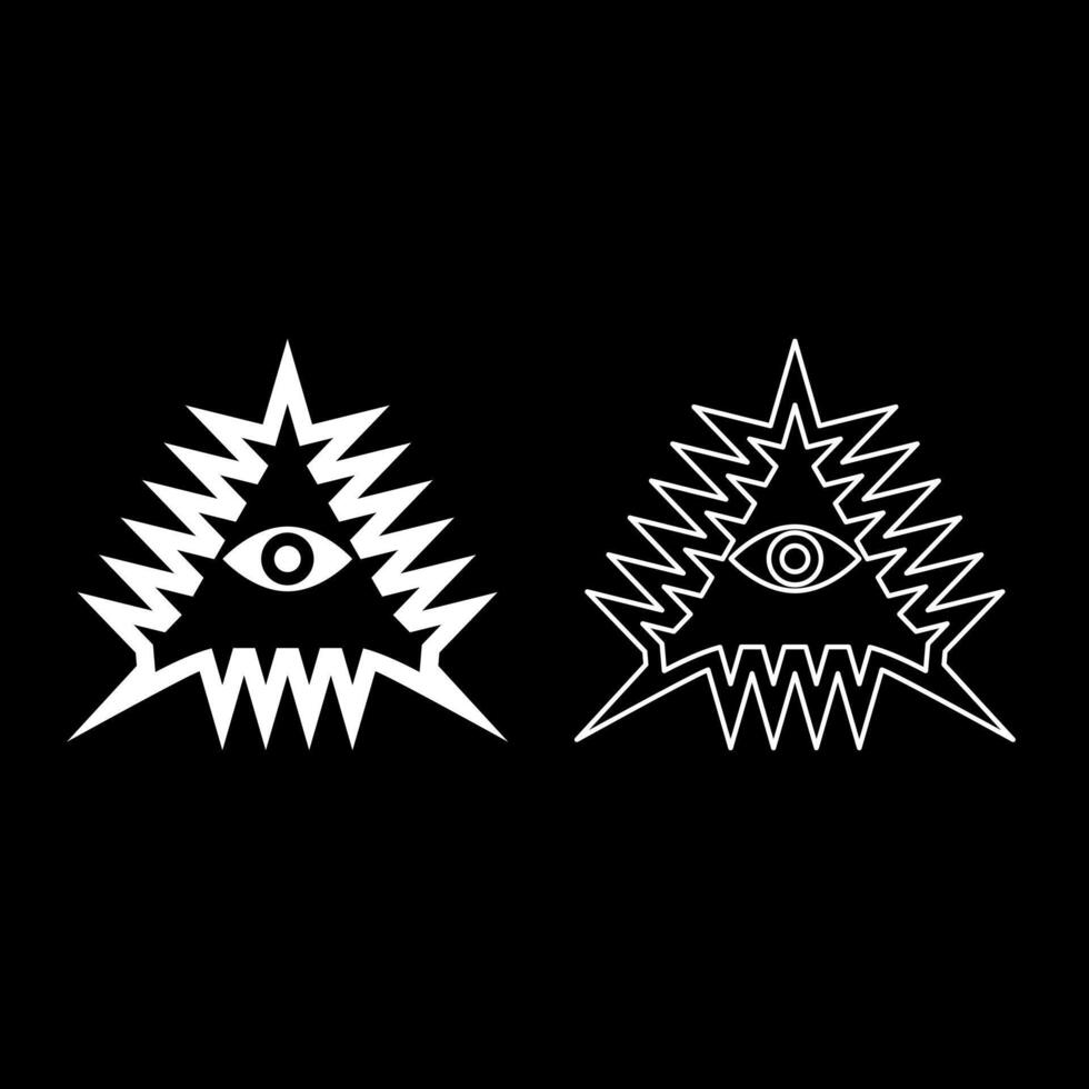 Mason symbol occult emblem of masonic Illuminati triangle all seeing eye of vision providence sacred sign in pyramid in triangle secret concept set icon white color solid fill outline line vector