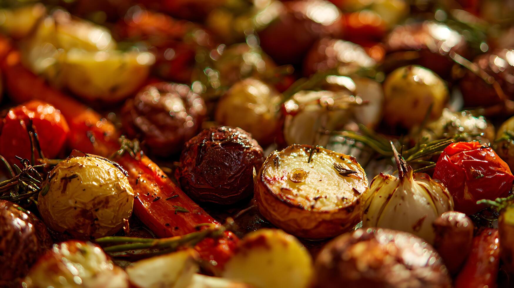 Delicious Roasted Vegetables With Fresh Rosemary Seasoning. photo