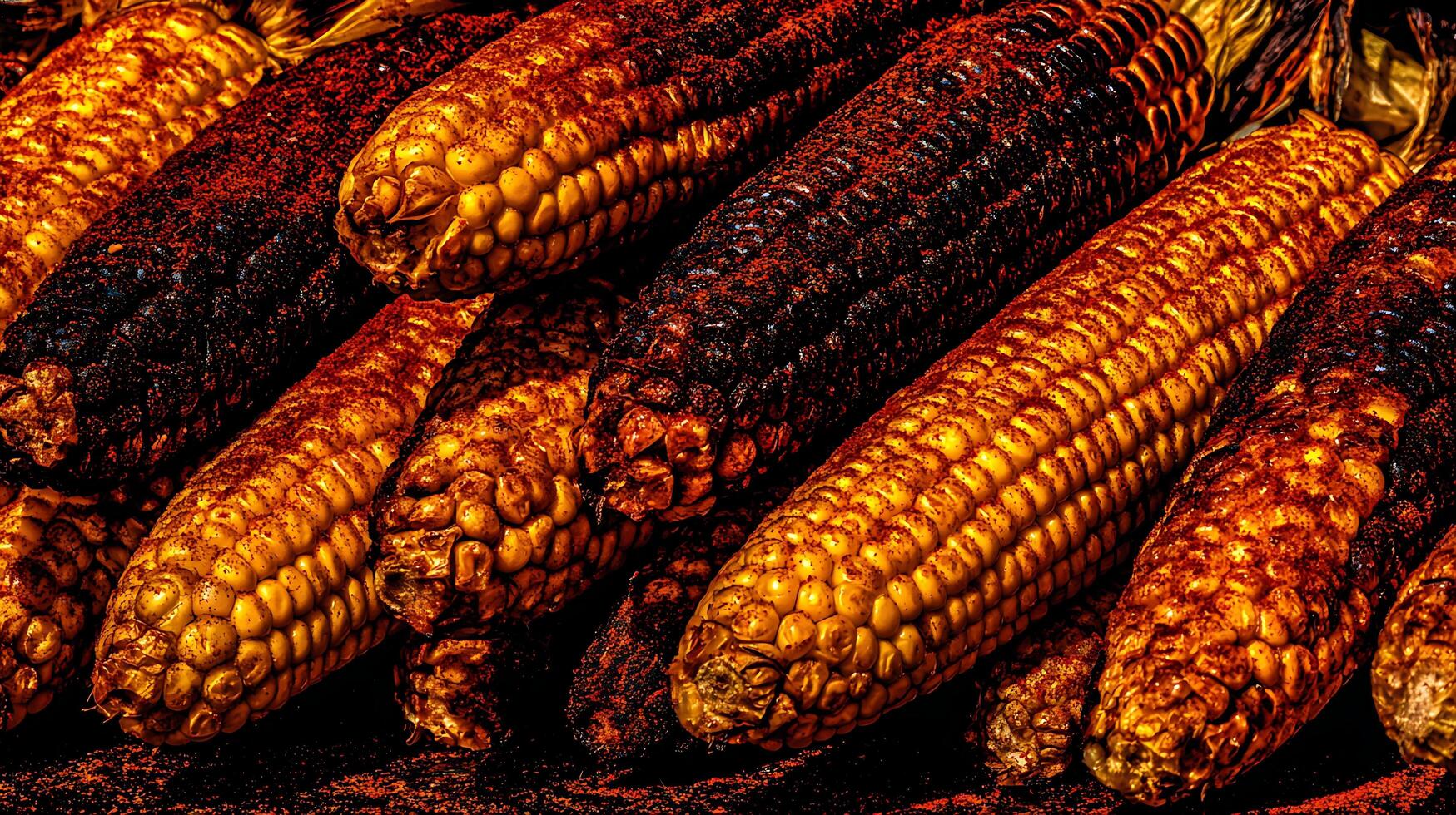 Close up of Ripe Golden Corn with Spices, Ready for Grilling. photo