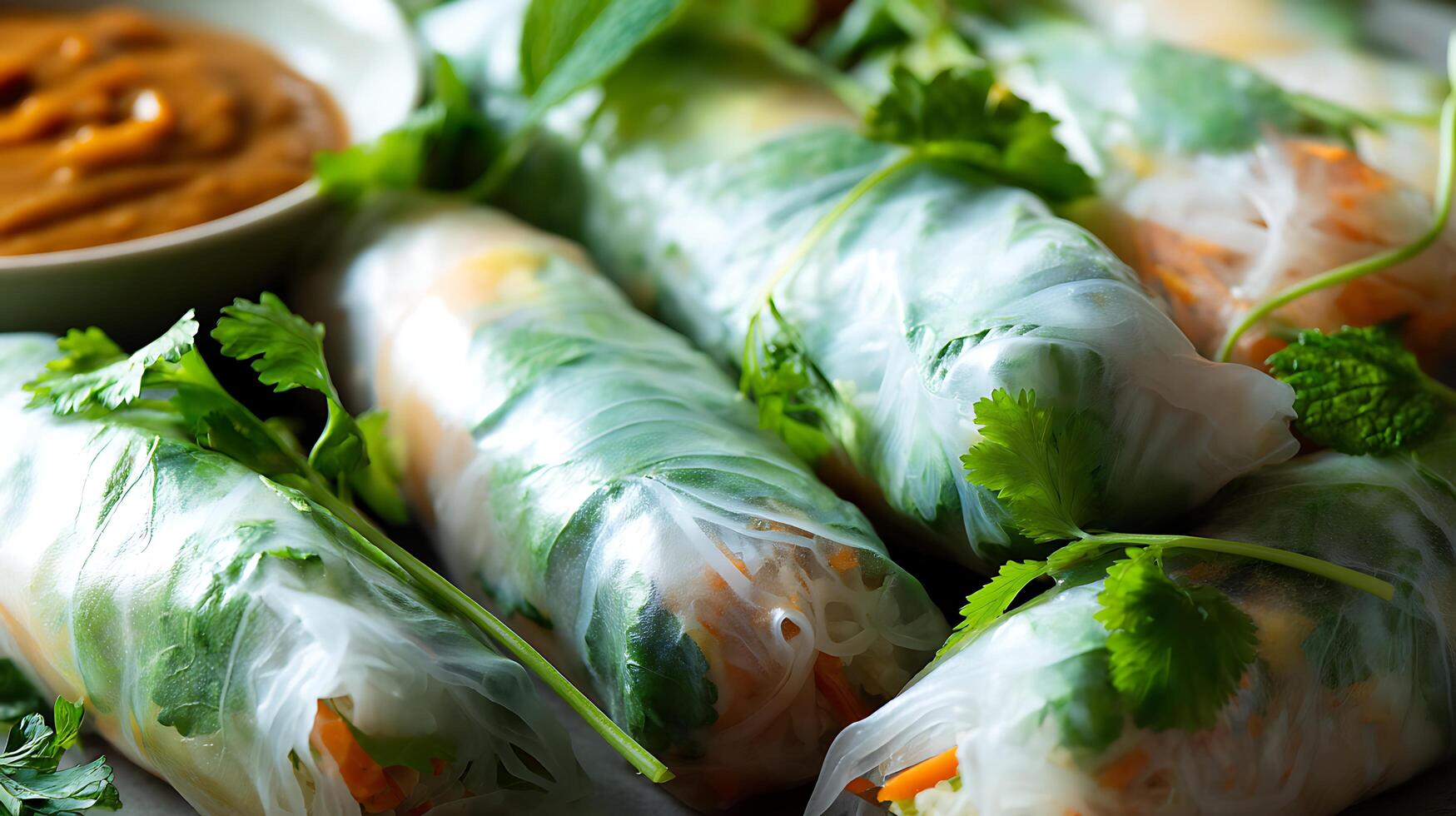 Fresh Summer Rolls with Peanut Sauce, A Deliciously Healthy Snack. photo