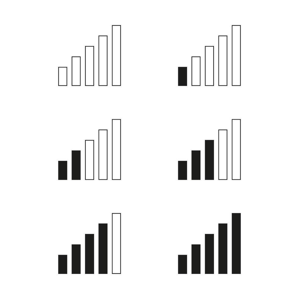 Network signal strength icons set for wireless network connection status in varying levels from strong to weak vector