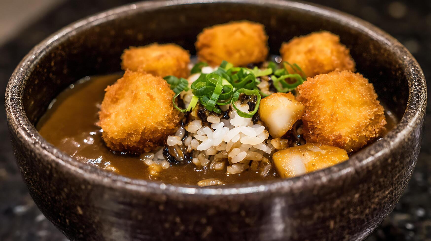 Savory Deep Fried Scallops and Rice with Curry Sauce Bowl photo