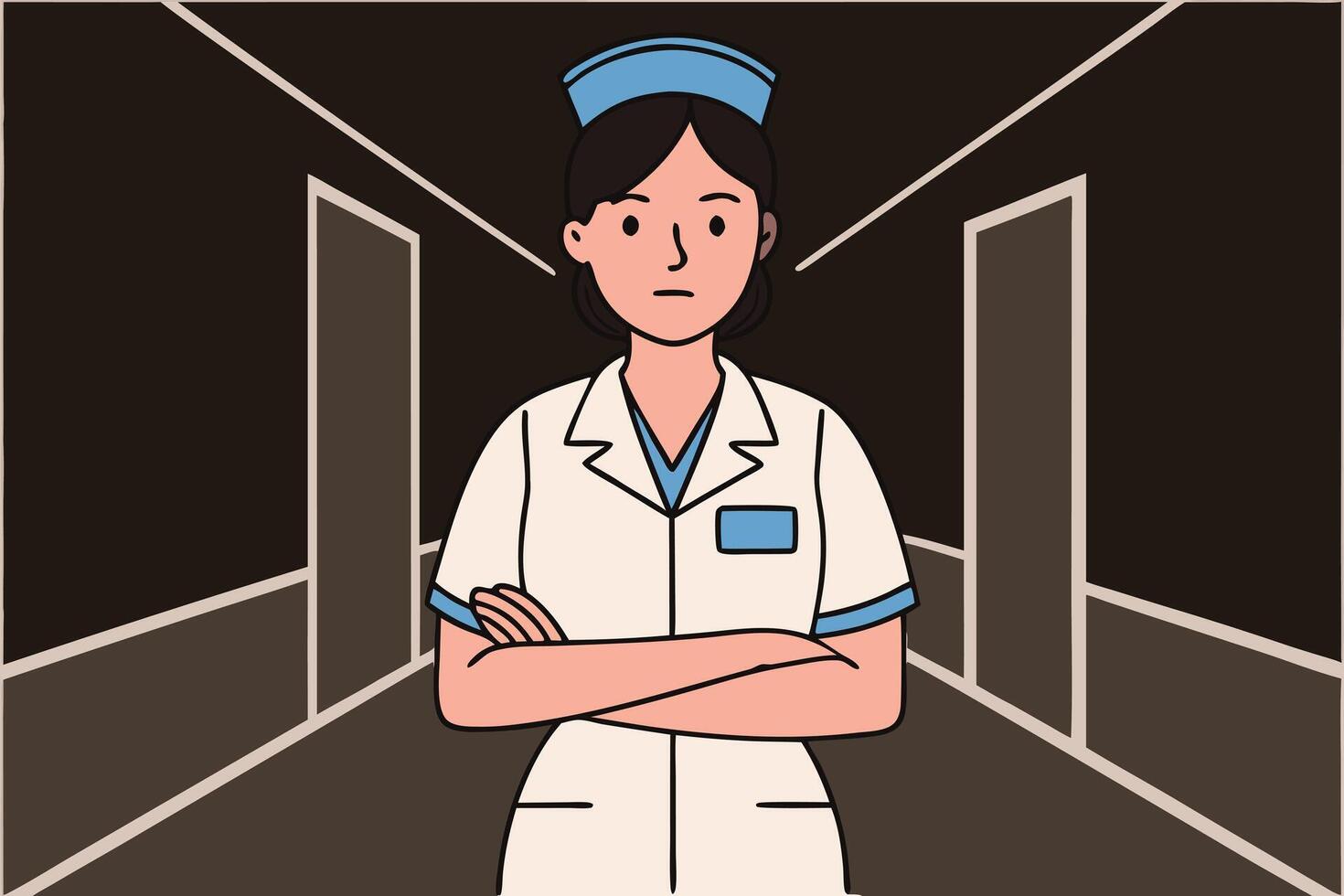 Nurse in uniform with arms crossed medical white coat vector