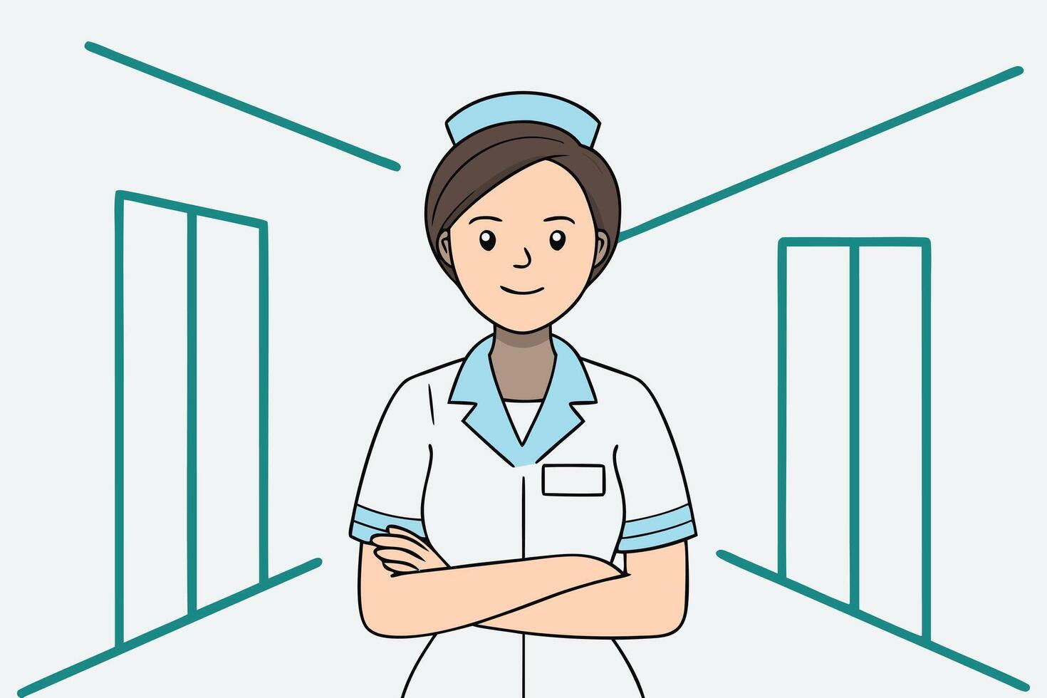 Friendly nurse in uniform with arms crossed medical vector