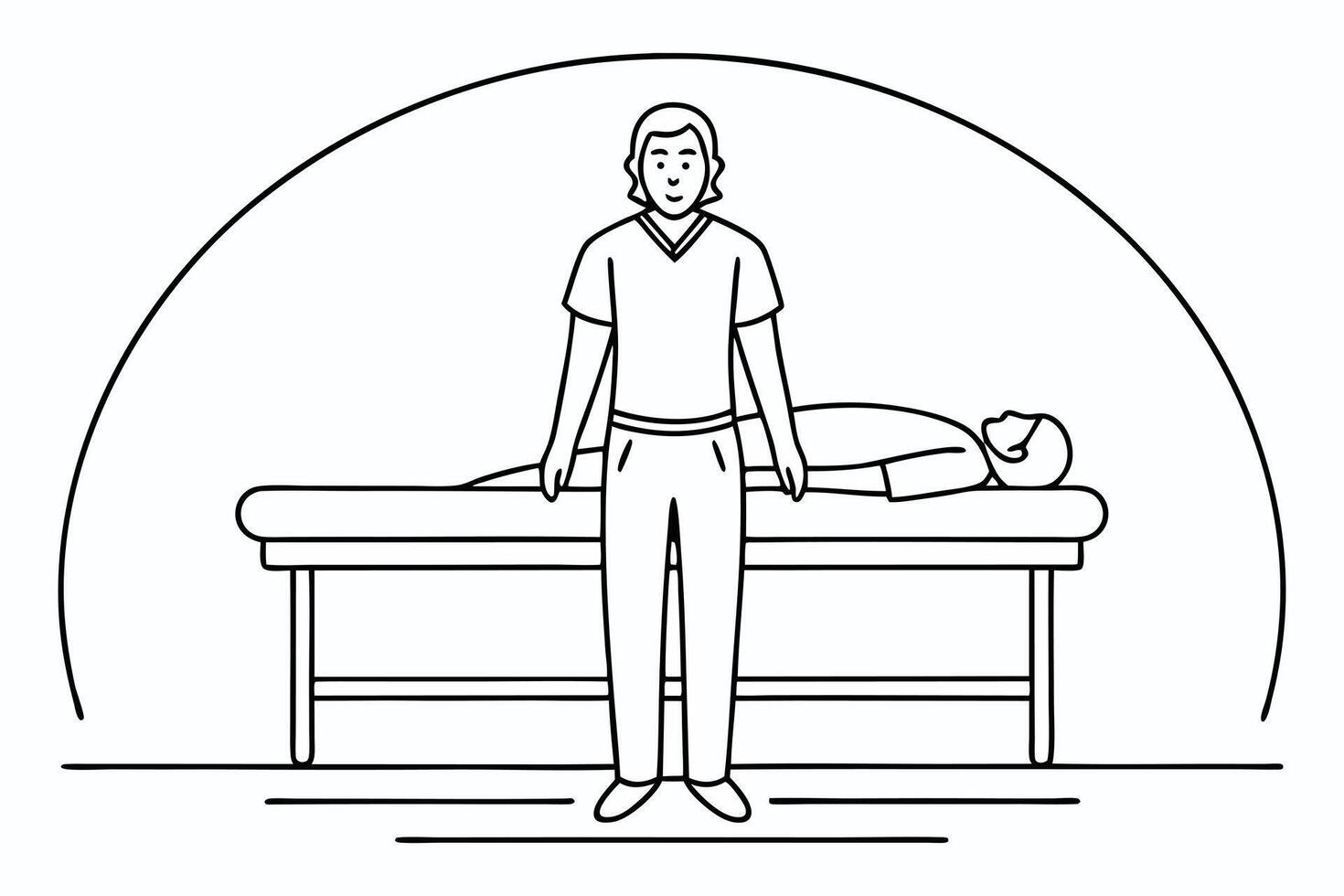 Medical professional assisting patient on examination table vector