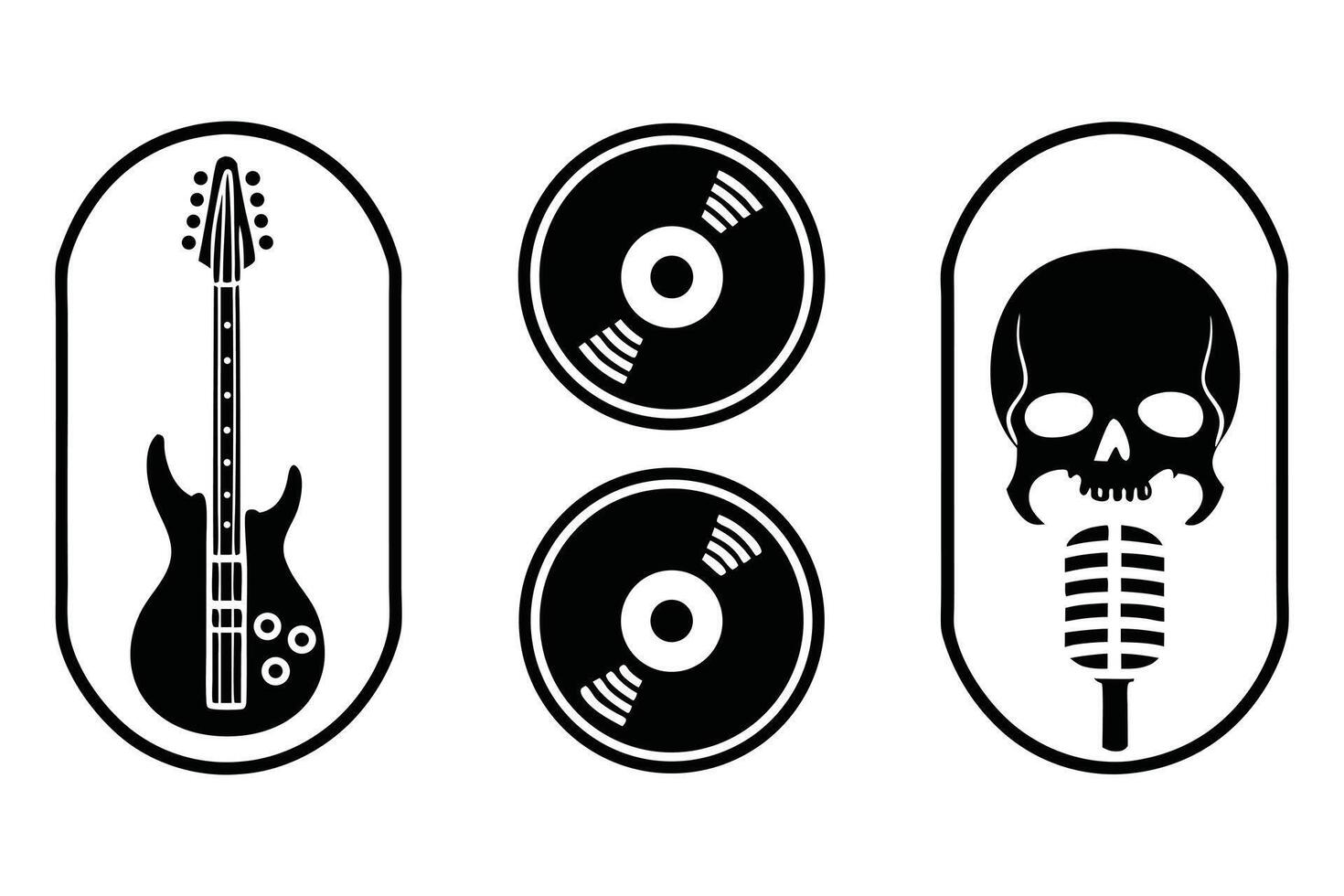Black guitar skull and vinyl records microphone music vector
