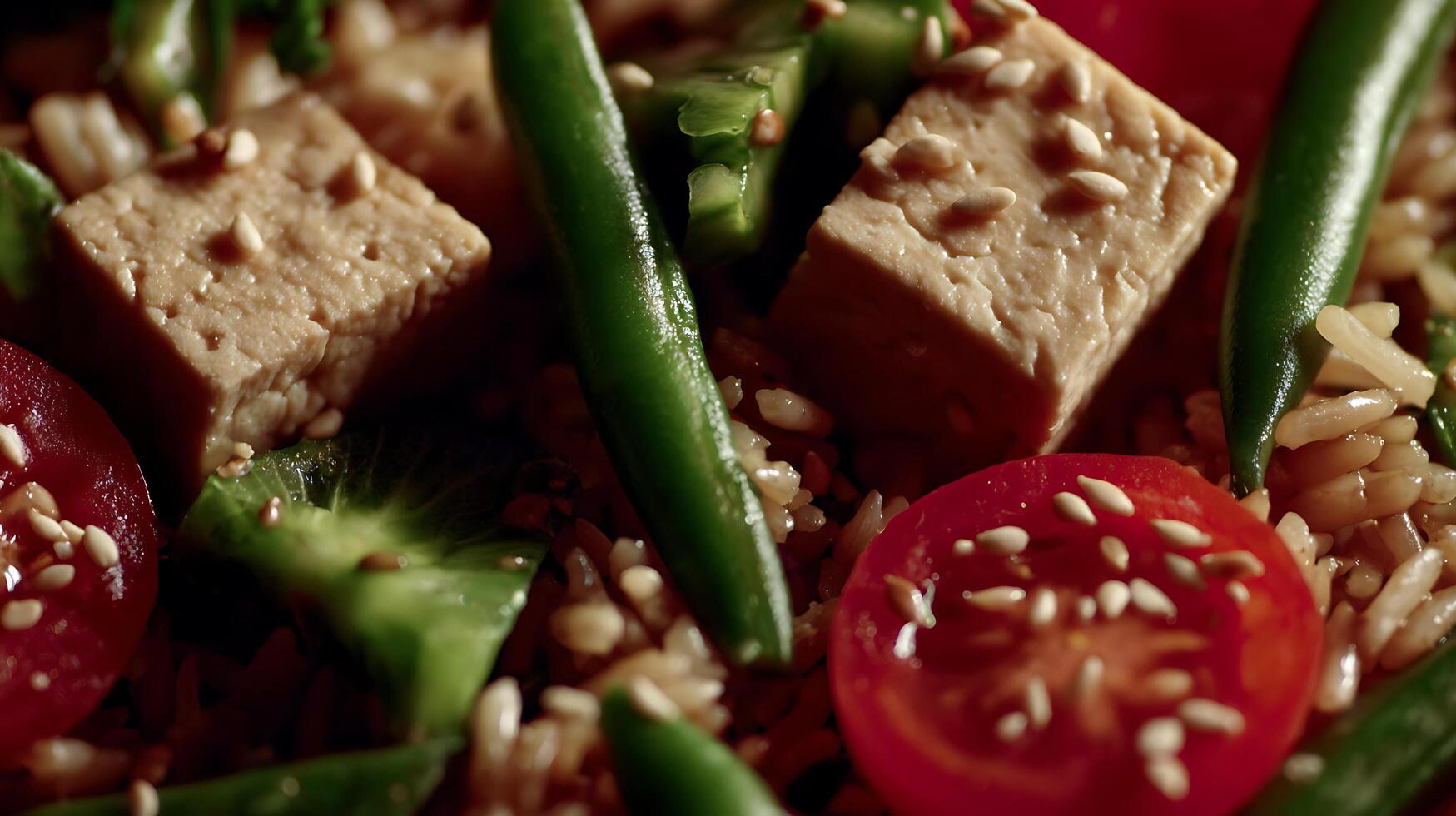 Delicious Tofu and Vegetable Stir Fry Close Up Shot. photo