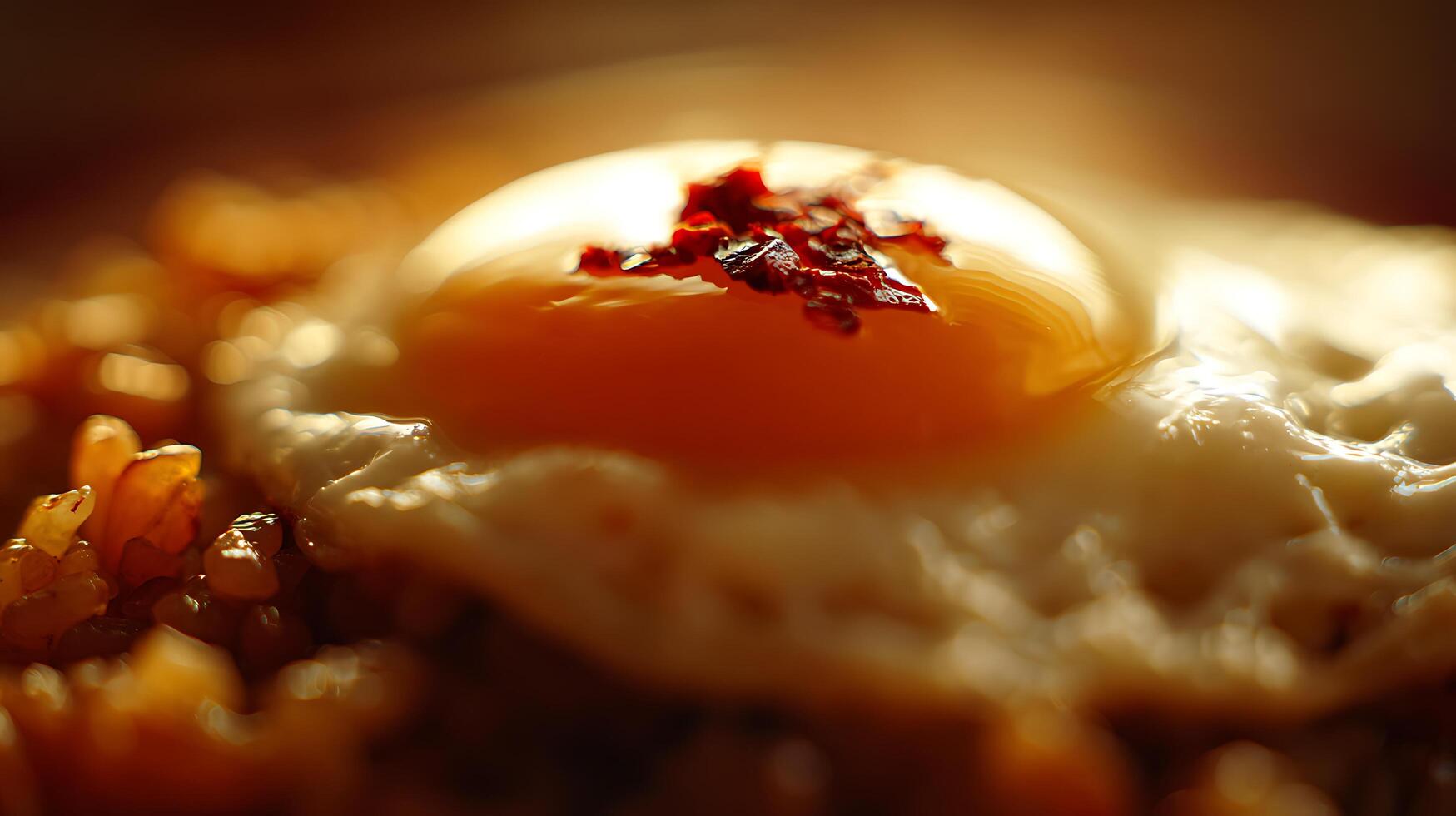 Delicious Sunny Side Up Egg with Chili Flakes on Rice. photo