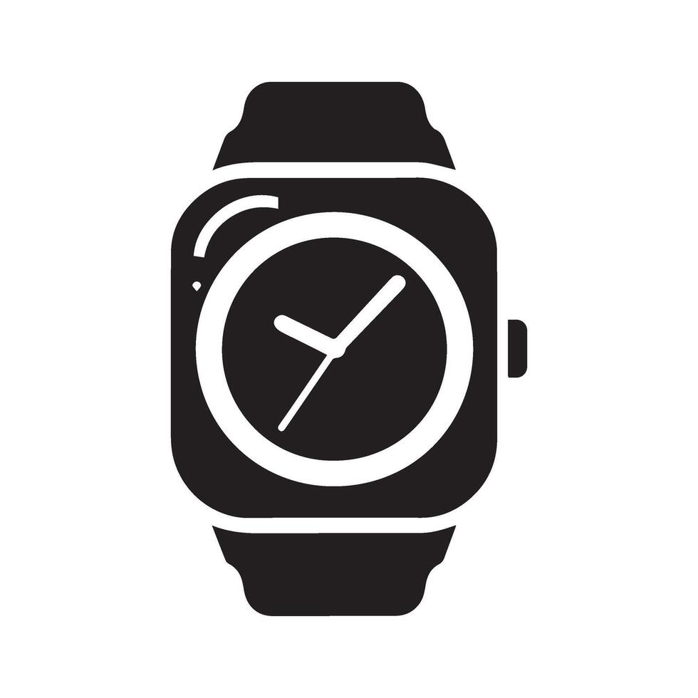 Minimalist Smartwatch Icon Showing the Time with Clean Lines and a Modern Design in Black and White silhouette vector