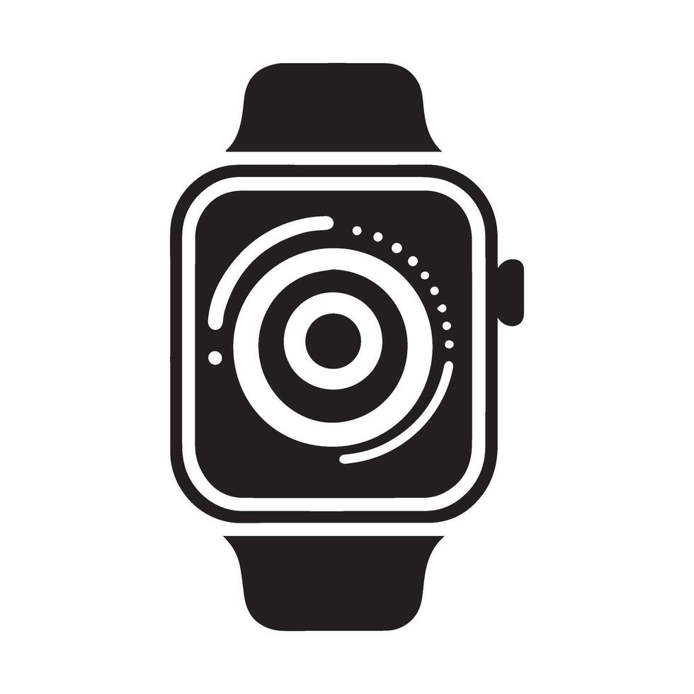 Smartwatch Illustration with Round Display and Band Modern Technology Device in Black Silhouette vector