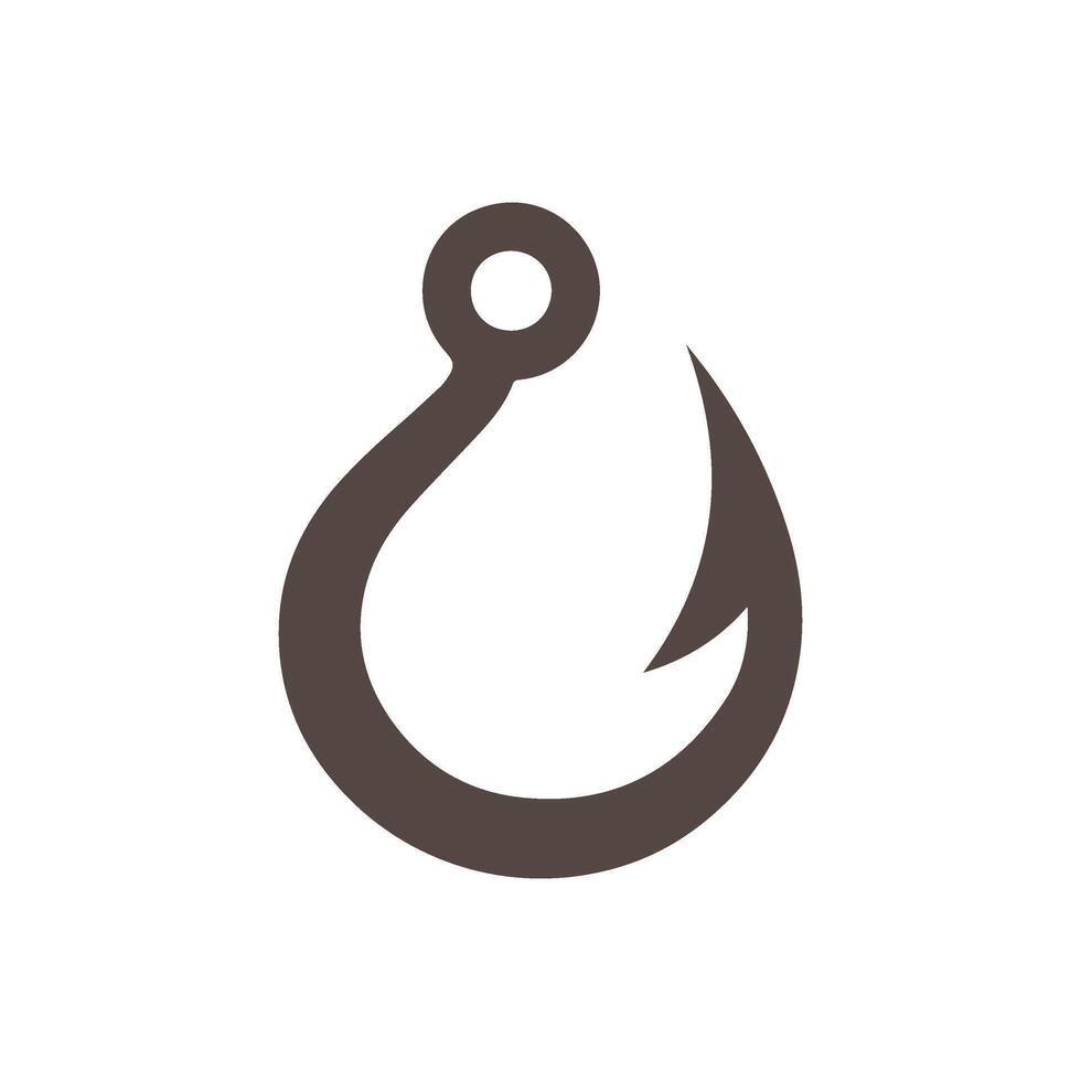 Simple Fishing Hook Design Element in Dark Brown Color on White Background Minimalist Silhouette Style silhouette vector