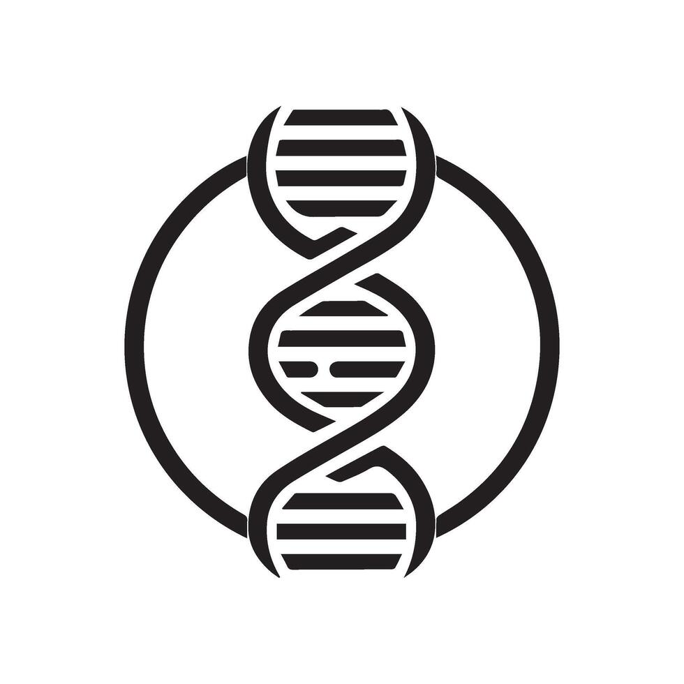 DNA Double Helix Inside a Circle Depicted in a Minimalist Style Emphasizing Genetic Code and Biological Structure in Silhouette vector