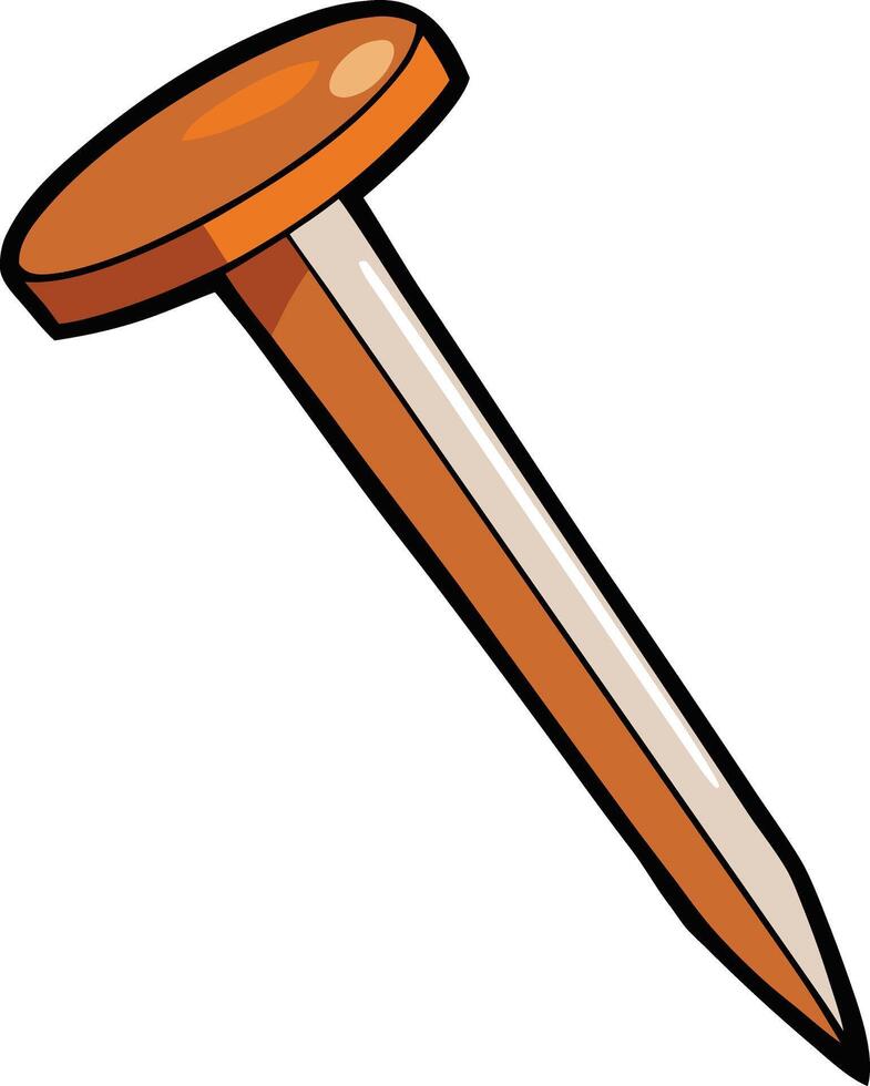 Stylized cartoon nail with wooden texture and angled tip rendered in clean illustrative form vector