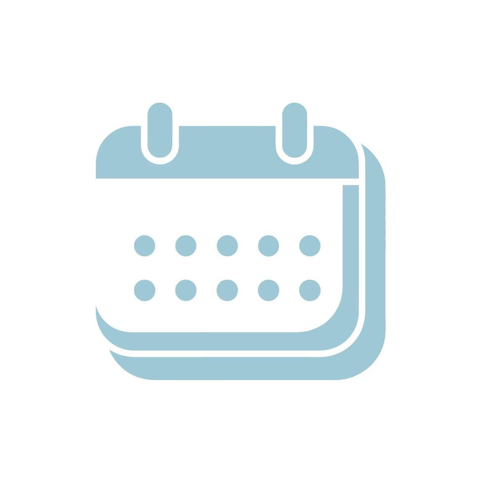 Simple blue calendar icon with rounded corners and dots representing days vector