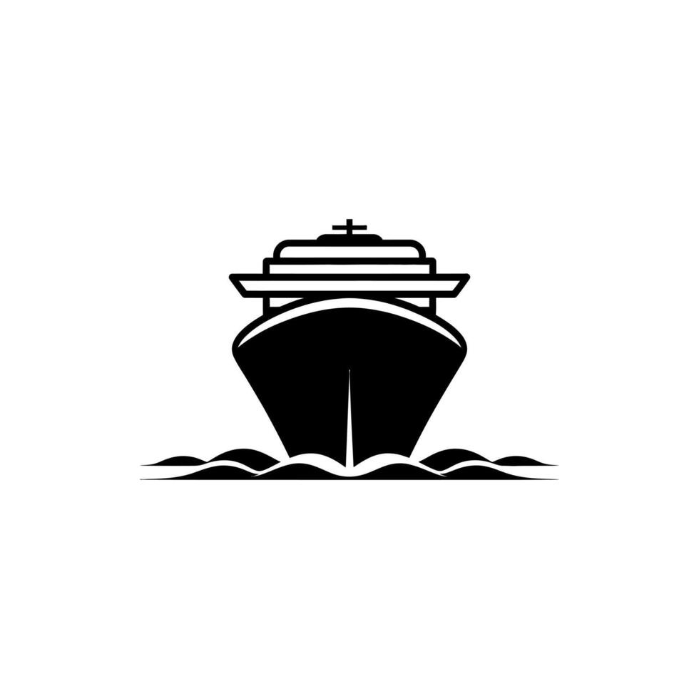 Front view silhouette of a large ship on water vector