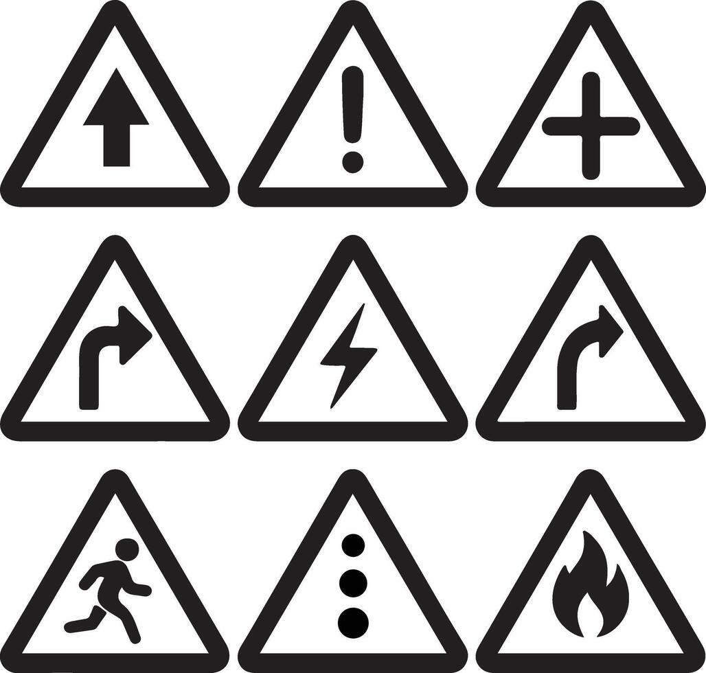 Collection of Black and White Road Warning Signs vector