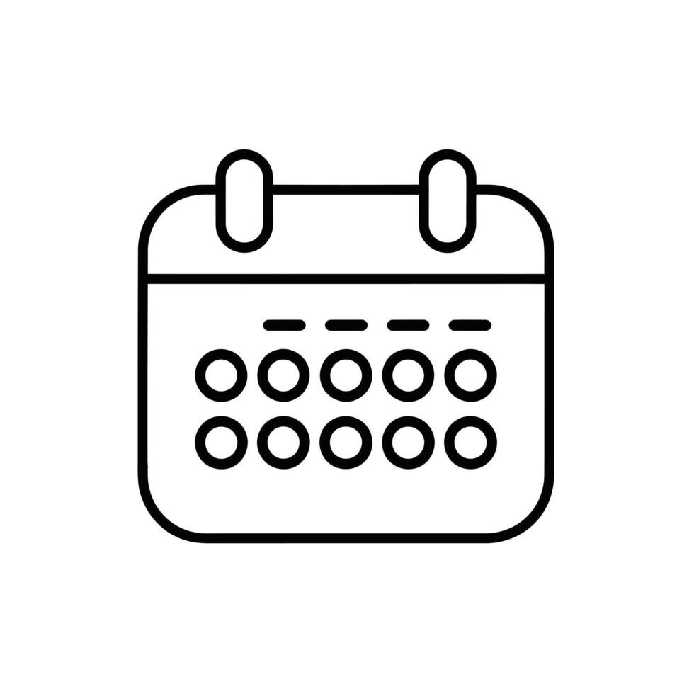 Simple black line art icon of a calendar with rings for dates vector