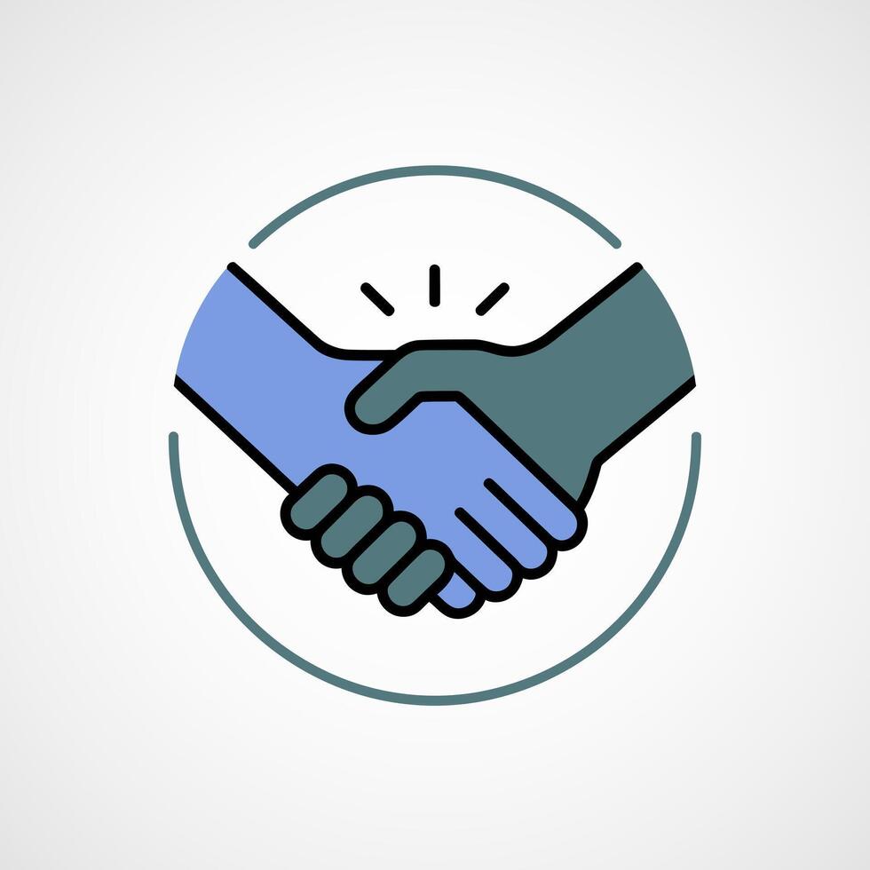 Two hands shaking in agreement inside a circle icon vector
