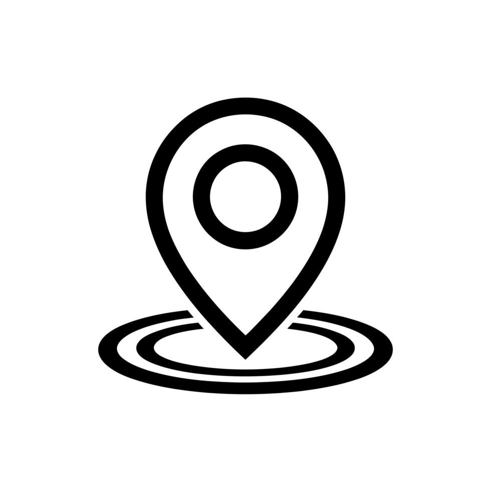 Simple black location pin icon with concentric circles indicating a point on a map vector