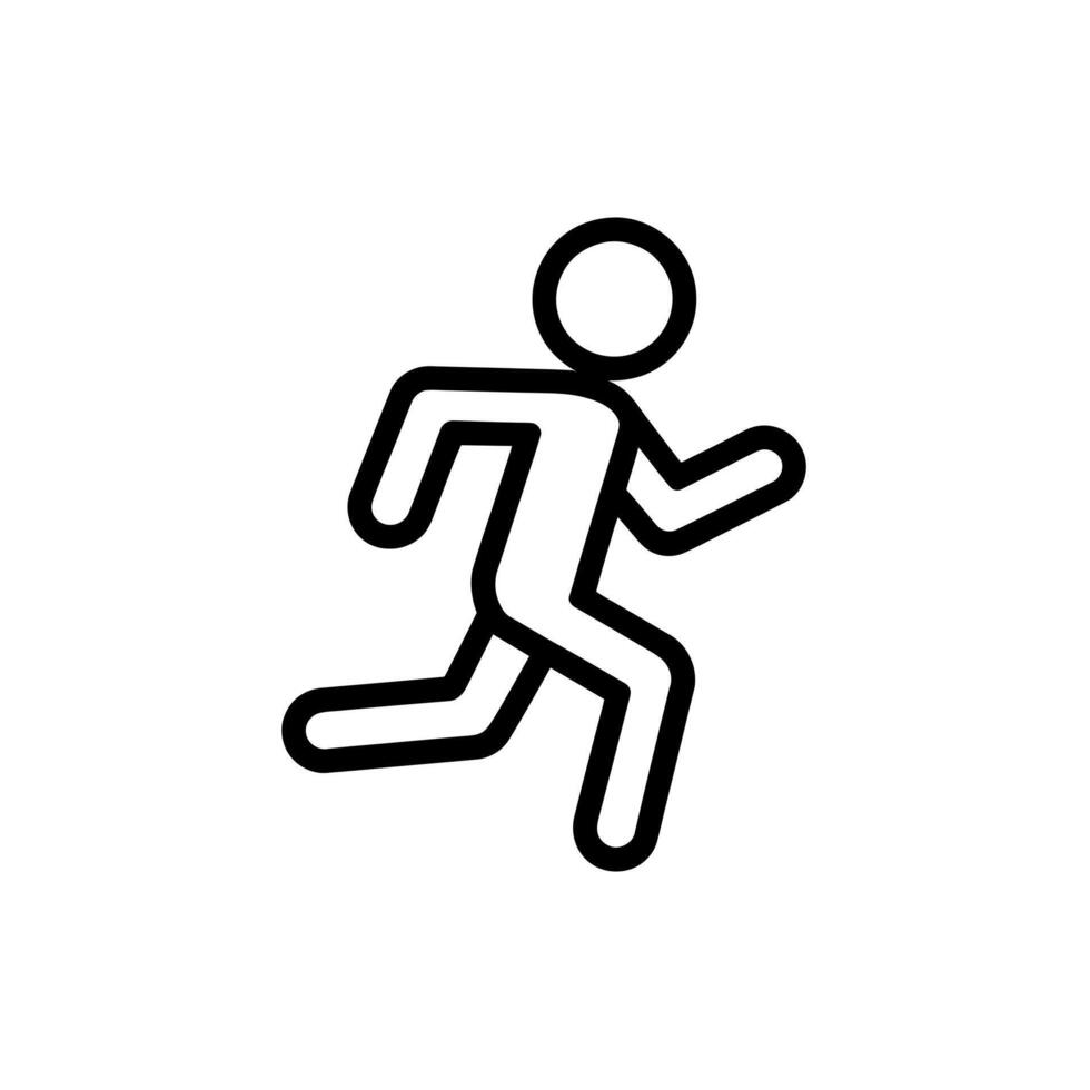 Simple black line art icon of a person running with arms and legs in motion against a white background vector