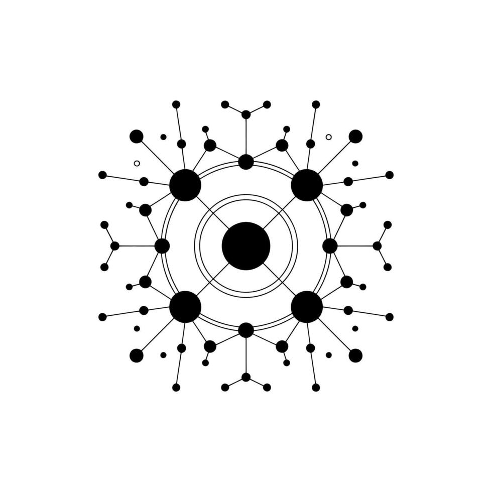 Geometric Design Featuring Concentric Circles and Branching Lines with Circular Endpoints, Modern and Minimalist Aesthetic vector