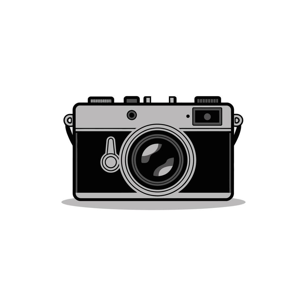 Retro camera with lens and strap lugs in a flat design style vector
