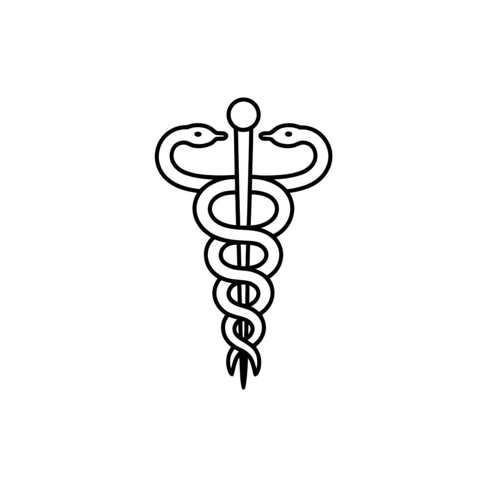 Simple Minimalist Line Art Depiction of the Caduceus Symbol Commonly Associated with Medicine vector