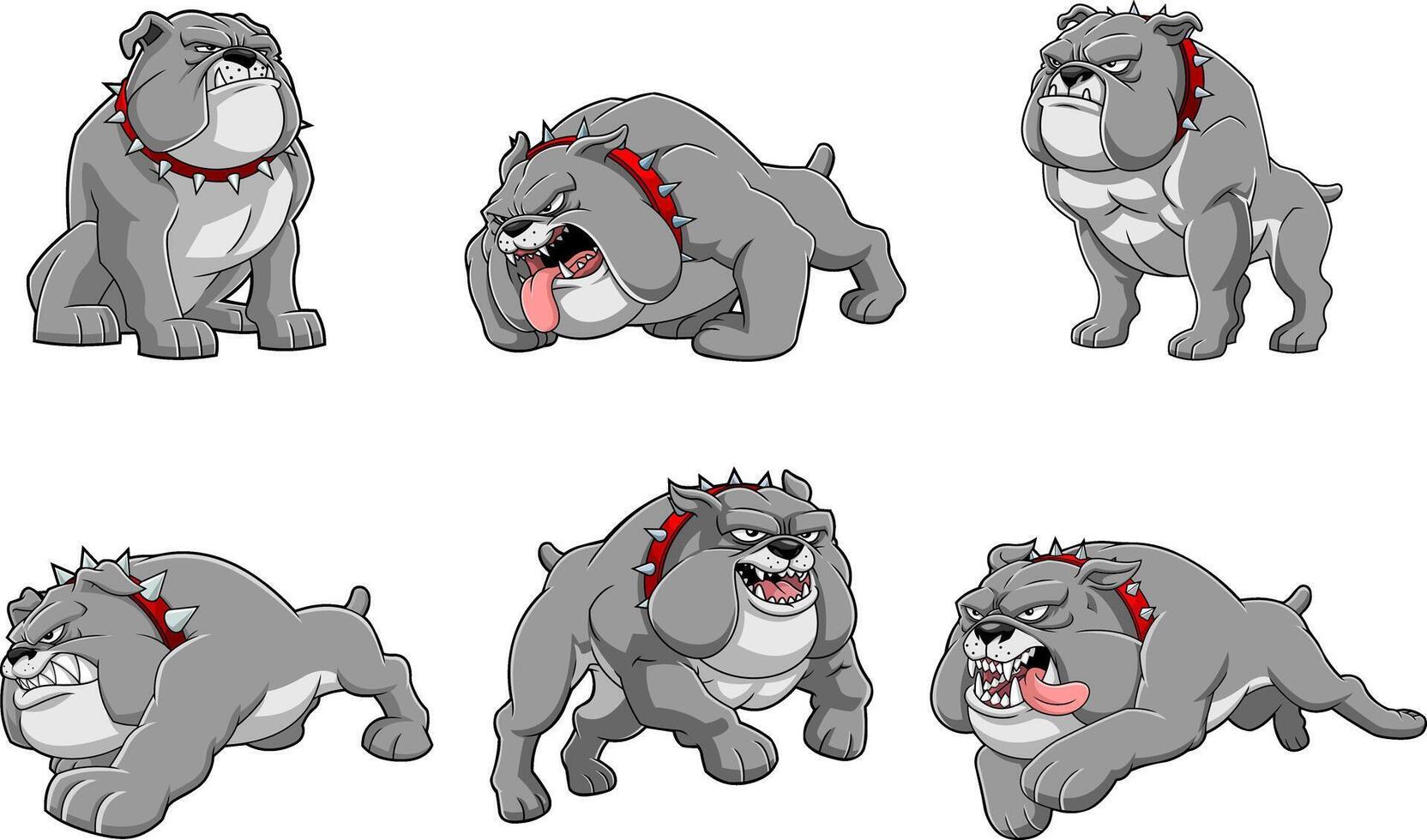 Cartoon bulldogs in various playful poses vector