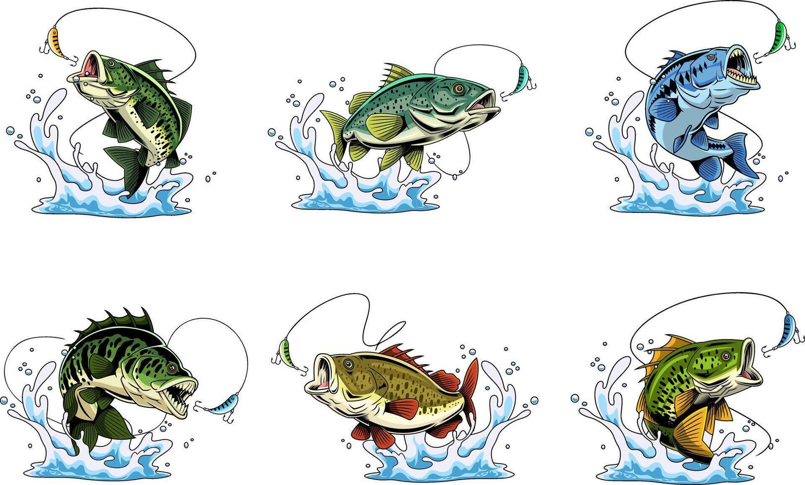 Colorful jumping fish illustrations vector