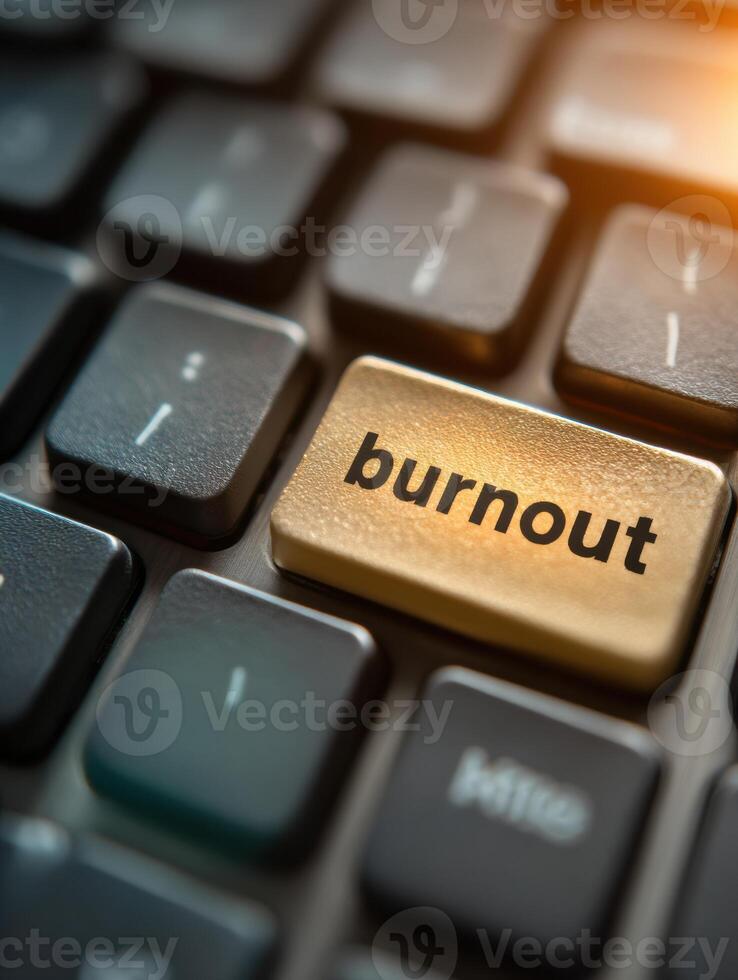 Brightly Highlighted Burnout Key on a Sleek Keyboard Emphasizing Mental Health Awareness in the Workspace photo