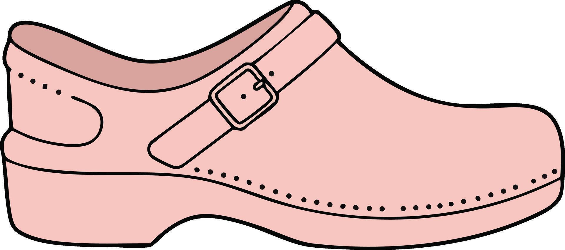 Pink leather clog shoe with buckle strap illustration for fashion and footwear design vector