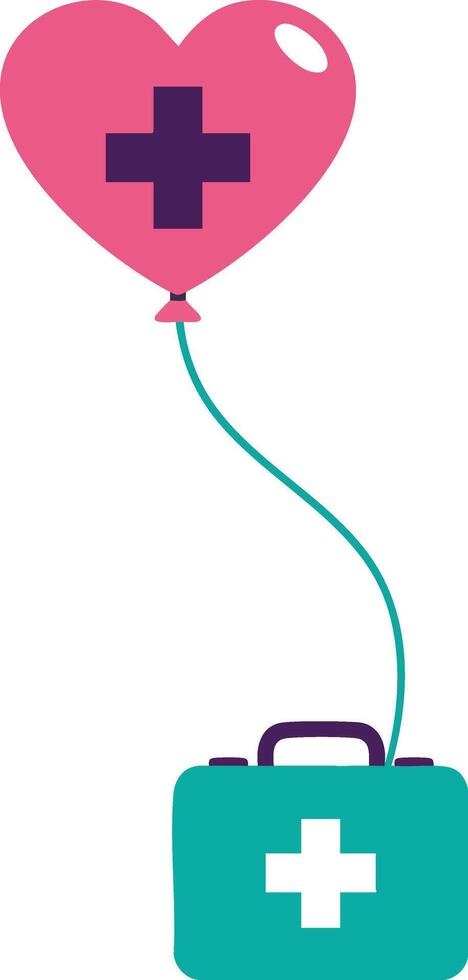 Heart shaped balloon with medical cross and first aid kit symbol illustration for healthcare and emergency concepts vector